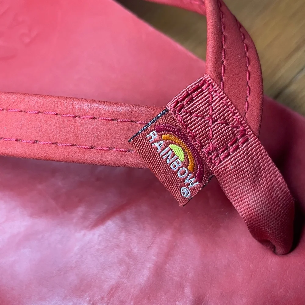 Vintage Rainbow Womens Single Layer Sandals in Red Leather Size M - Picture 3 of 10